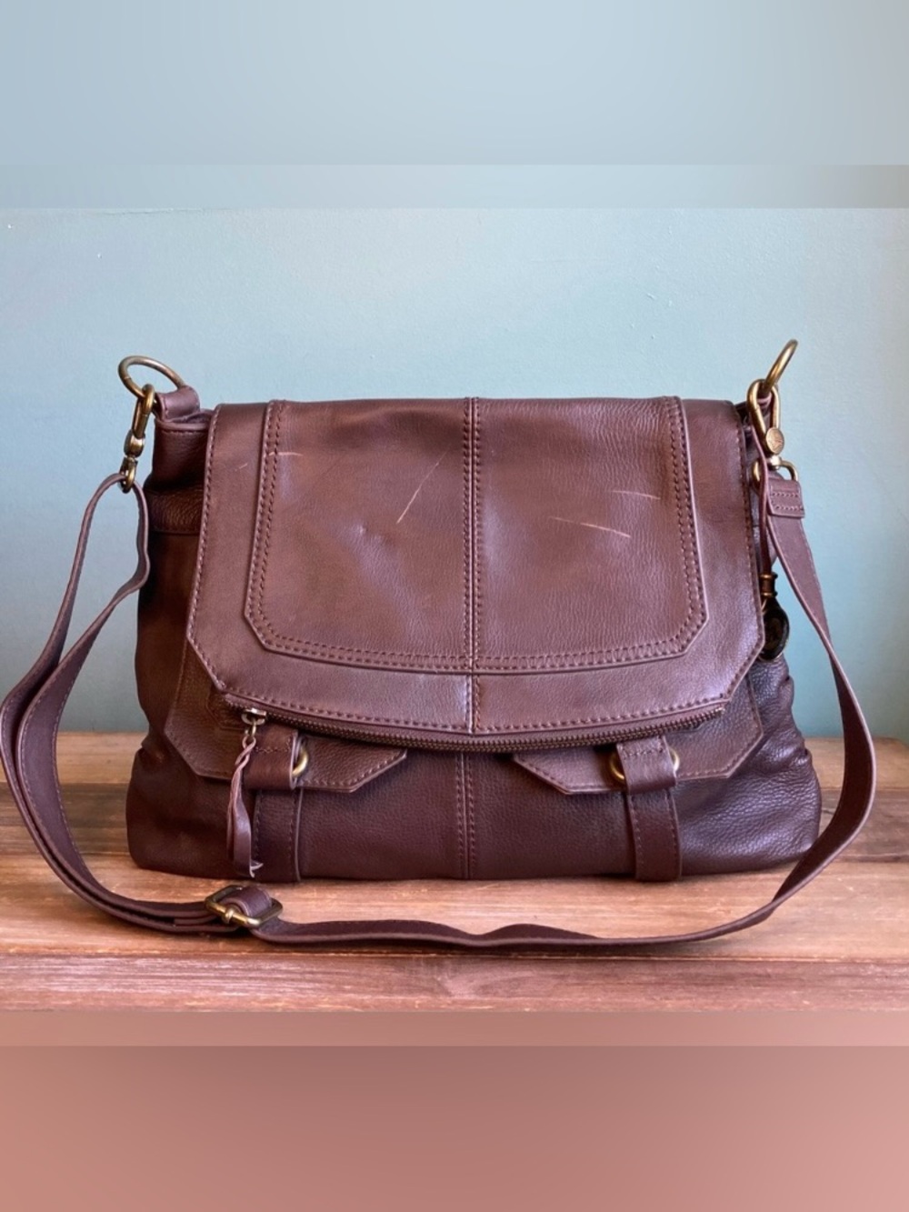 The Sak Messenger Flag Leather Crossbody Bag